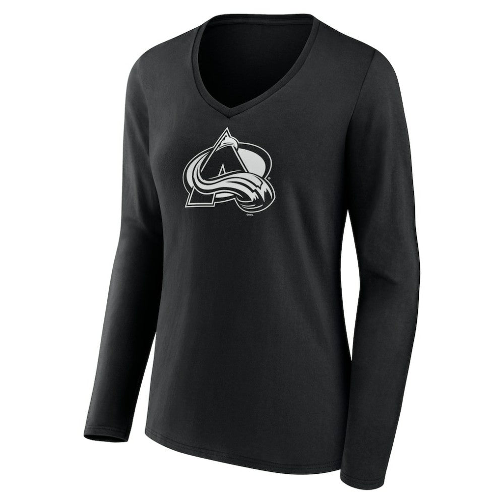 Colorado Avalanche Women's Personalized Name & Number Monochrome Long Sleeve V-Neck T-Shirt Black