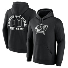 Columbus Blue Jackets Personalized Name & Number Monochrome Pullover Hoodie Black