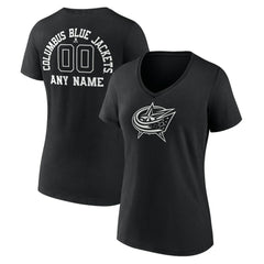 Columbus Blue Jackets Women's Personalized Name & Number Monochrome V-Neck T-Shirt Black
