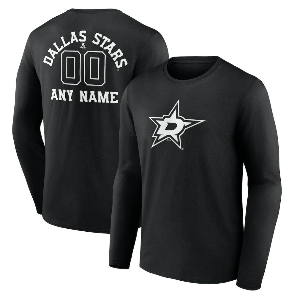 Dallas Stars Personalized Name & Number Monochrome Long Sleeve T-Shirt Black
