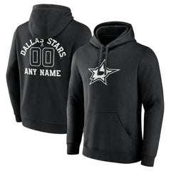 Dallas Stars Personalized Name & Number Monochrome Pullover Hoodie Black
