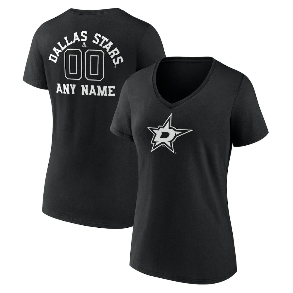 Dallas Stars Women's Personalized Name & Number Monochrome V-Neck T-Shirt Black