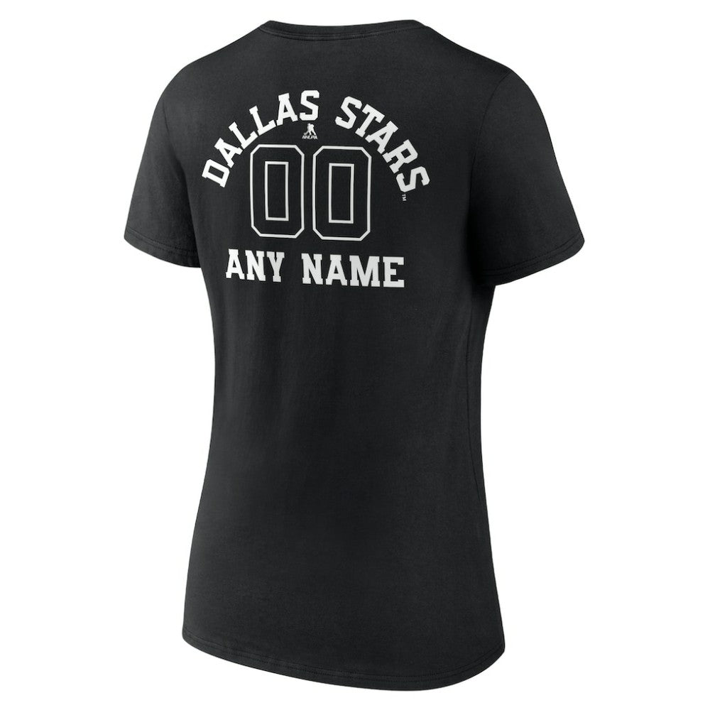 Dallas Stars Women's Personalized Name & Number Monochrome V-Neck T-Shirt Black