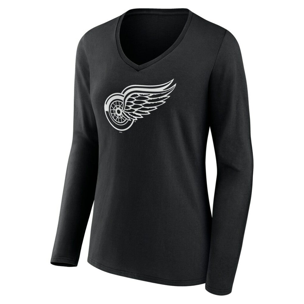 Detroit Red Wings Women's Personalized Name & Number Monochrome Long Sleeve V-Neck T-Shirt Black