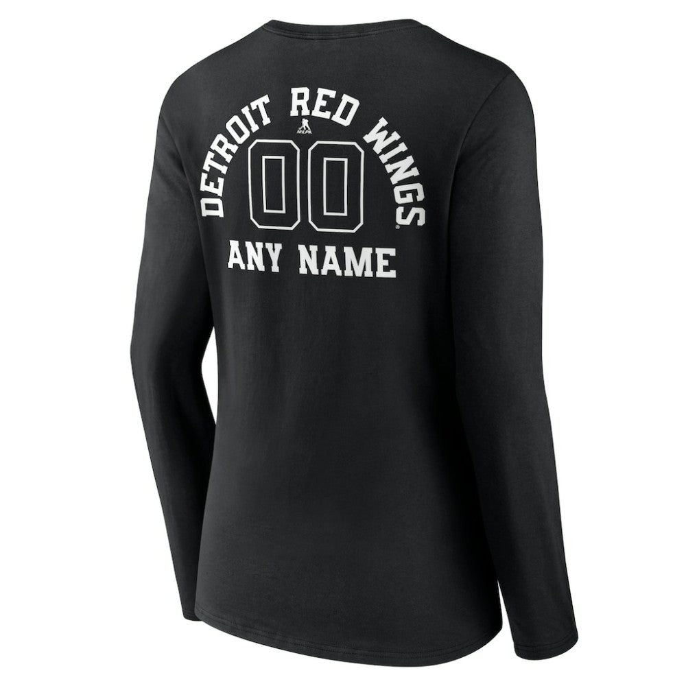 Detroit Red Wings Women's Personalized Name & Number Monochrome Long Sleeve V-Neck T-Shirt Black