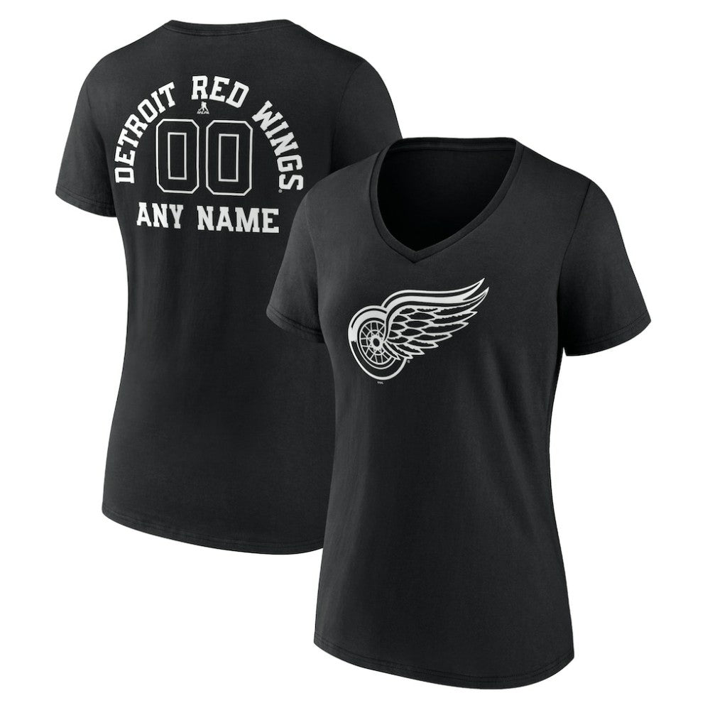 Detroit Red Wings Women's Personalized Name & Number Monochrome V-Neck T-Shirt Black