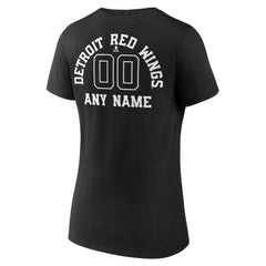 Detroit Red Wings Women's Personalized Name & Number Monochrome V-Neck T-Shirt Black