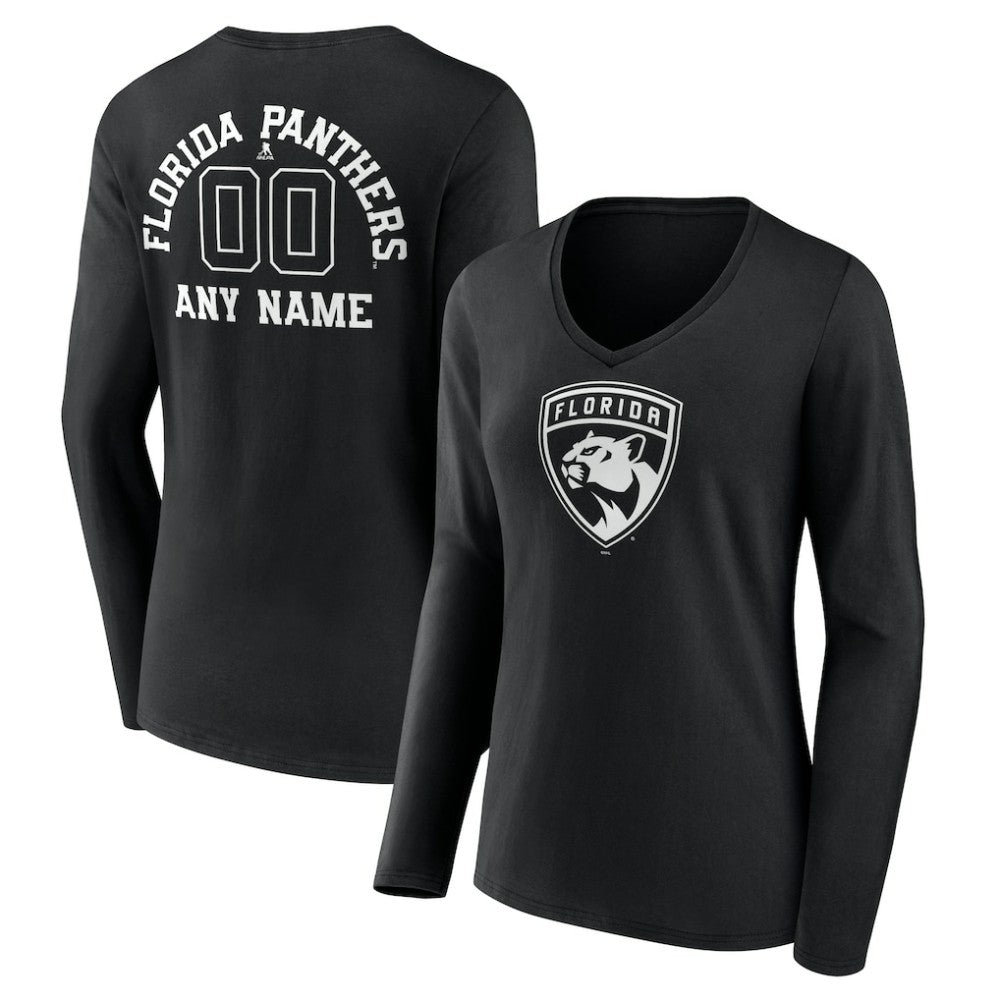 Florida Panthers Women's Personalized Name & Number Monochrome Long Sleeve V-Neck T-Shirt Black