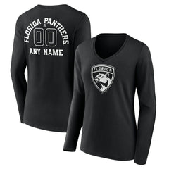 Florida Panthers Women's Personalized Name & Number Monochrome Long Sleeve V-Neck T-Shirt Black