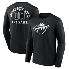 Minnesota Wild Personalized Name & Number Monochrome Long Sleeve T-Shirt Black