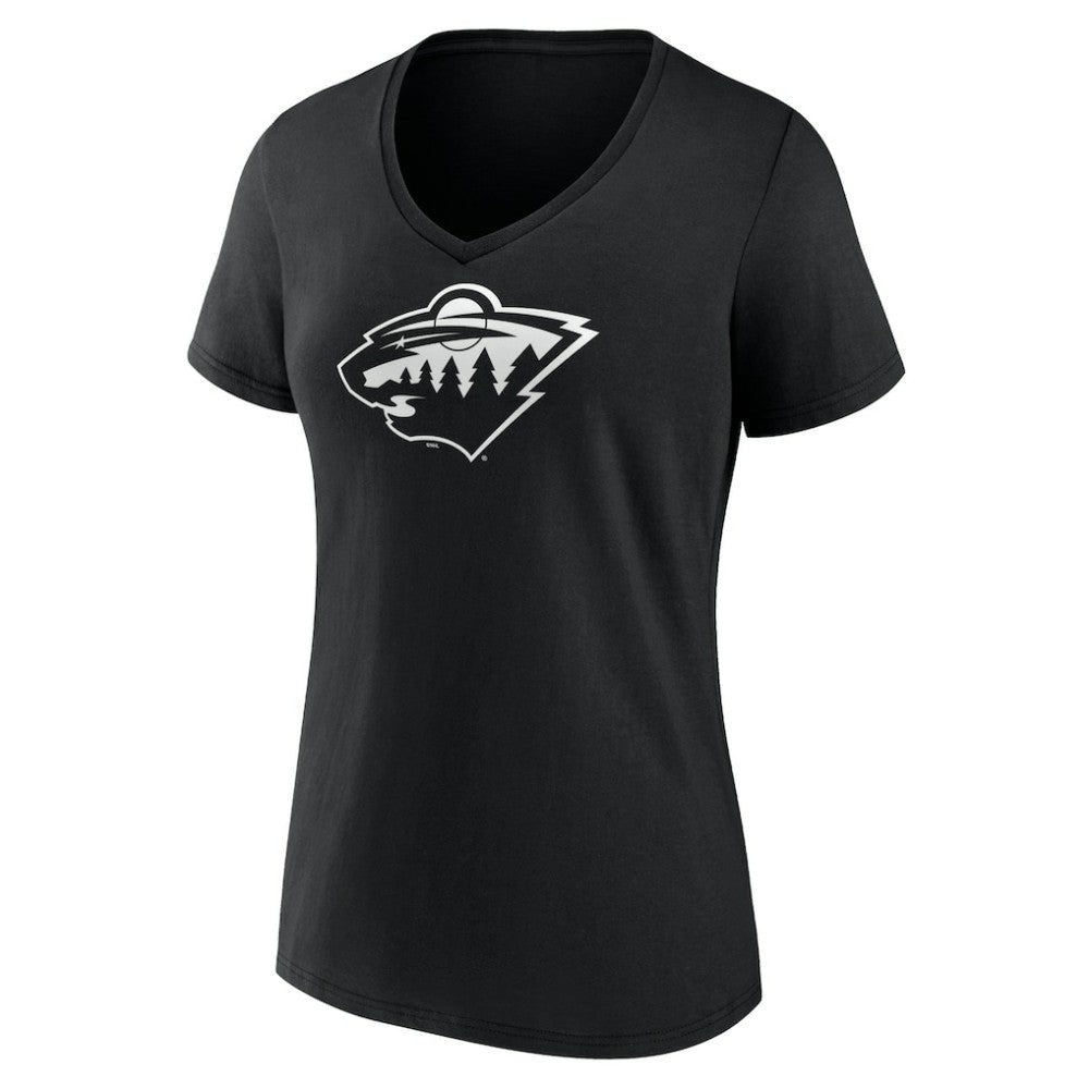 Minnesota Wild Women's Personalized Name & Number Monochrome V-Neck T-Shirt Black