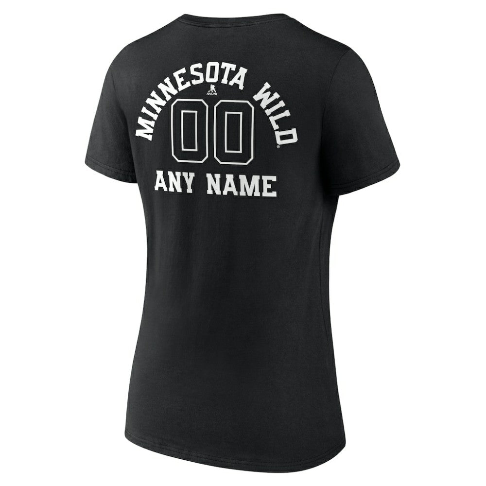 Minnesota Wild Women's Personalized Name & Number Monochrome V-Neck T-Shirt Black