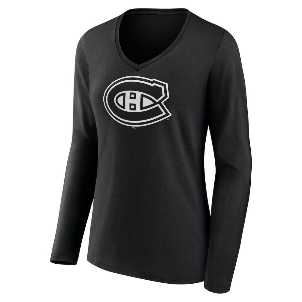 Montreal Canadiens Women's Personalized Name & Number Monochrome Long Sleeve V-Neck T-Shirt Black