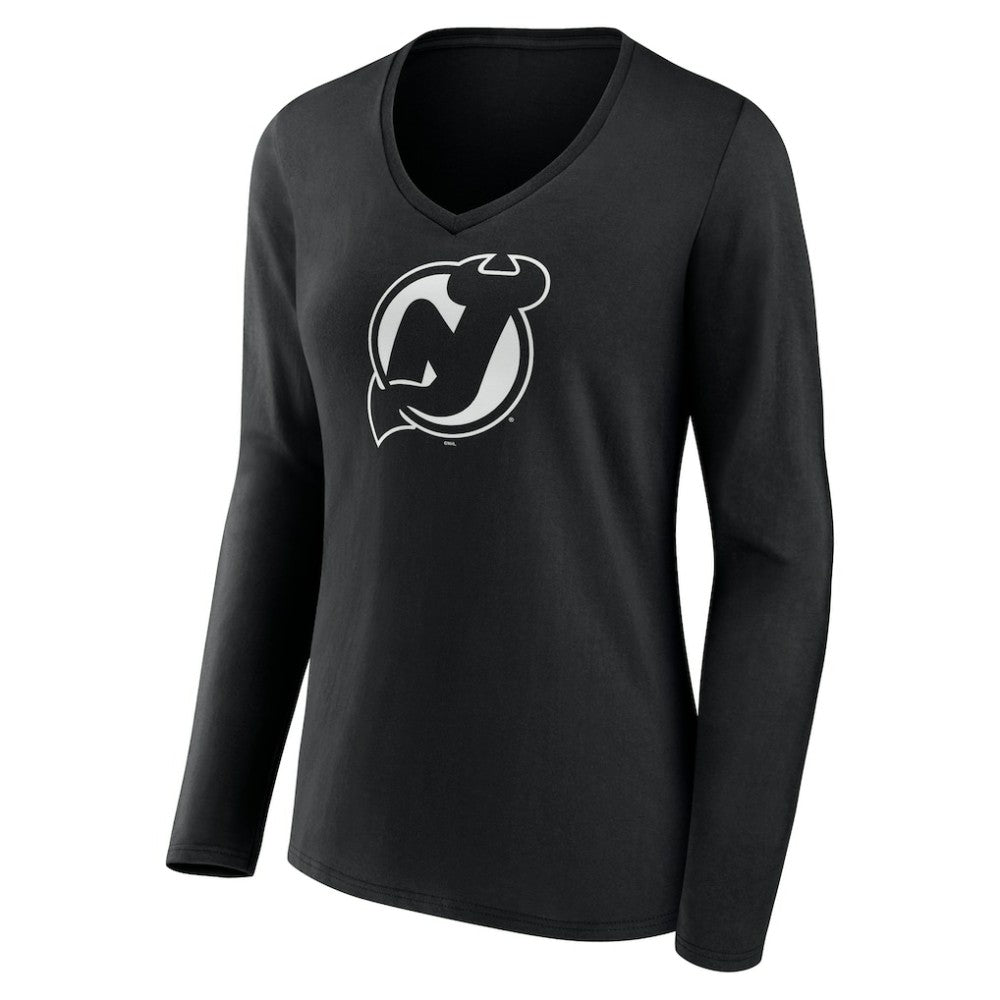 New Jersey Devils Women's Personalized Name & Number Monochrome Long Sleeve V-Neck T-Shirt Black