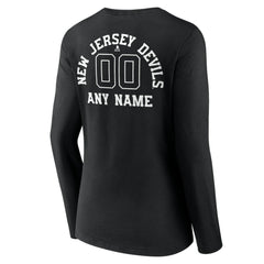 New Jersey Devils Women's Personalized Name & Number Monochrome Long Sleeve V-Neck T-Shirt Black