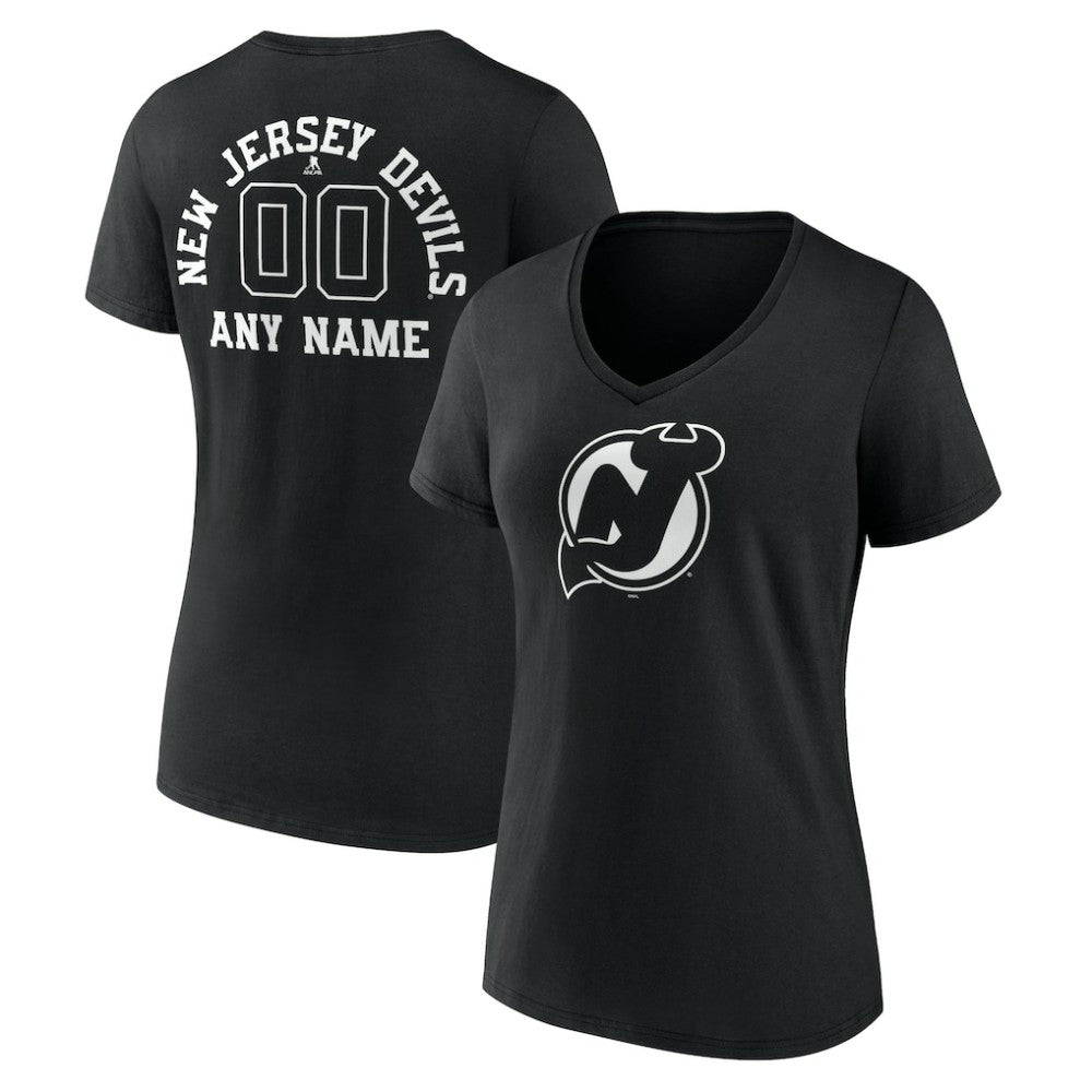 New Jersey Devils Women's Personalized Name & Number Monochrome V-Neck T-Shirt Black