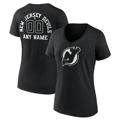 New Jersey Devils Women's Personalized Name & Number Monochrome V-Neck T-Shirt Black