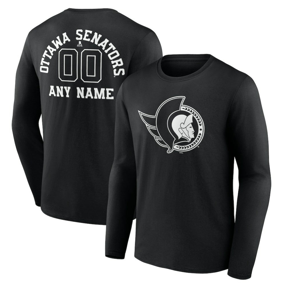 Ottawa Senators Personalized Name & Number Monochrome Long Sleeve T-Shirt Black