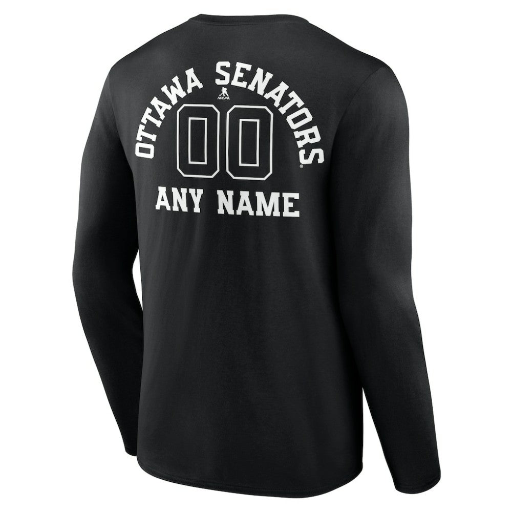 Ottawa Senators Personalized Name & Number Monochrome Long Sleeve T-Shirt Black