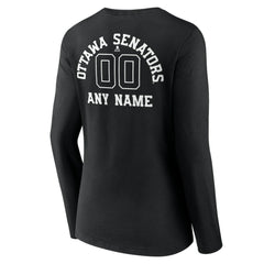 Ottawa Senators Women's Personalized Name & Number Monochrome Long Sleeve V-Neck T-Shirt Black