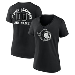 Ottawa Senators Women's Personalized Name & Number Monochrome V-Neck T-Shirt Black