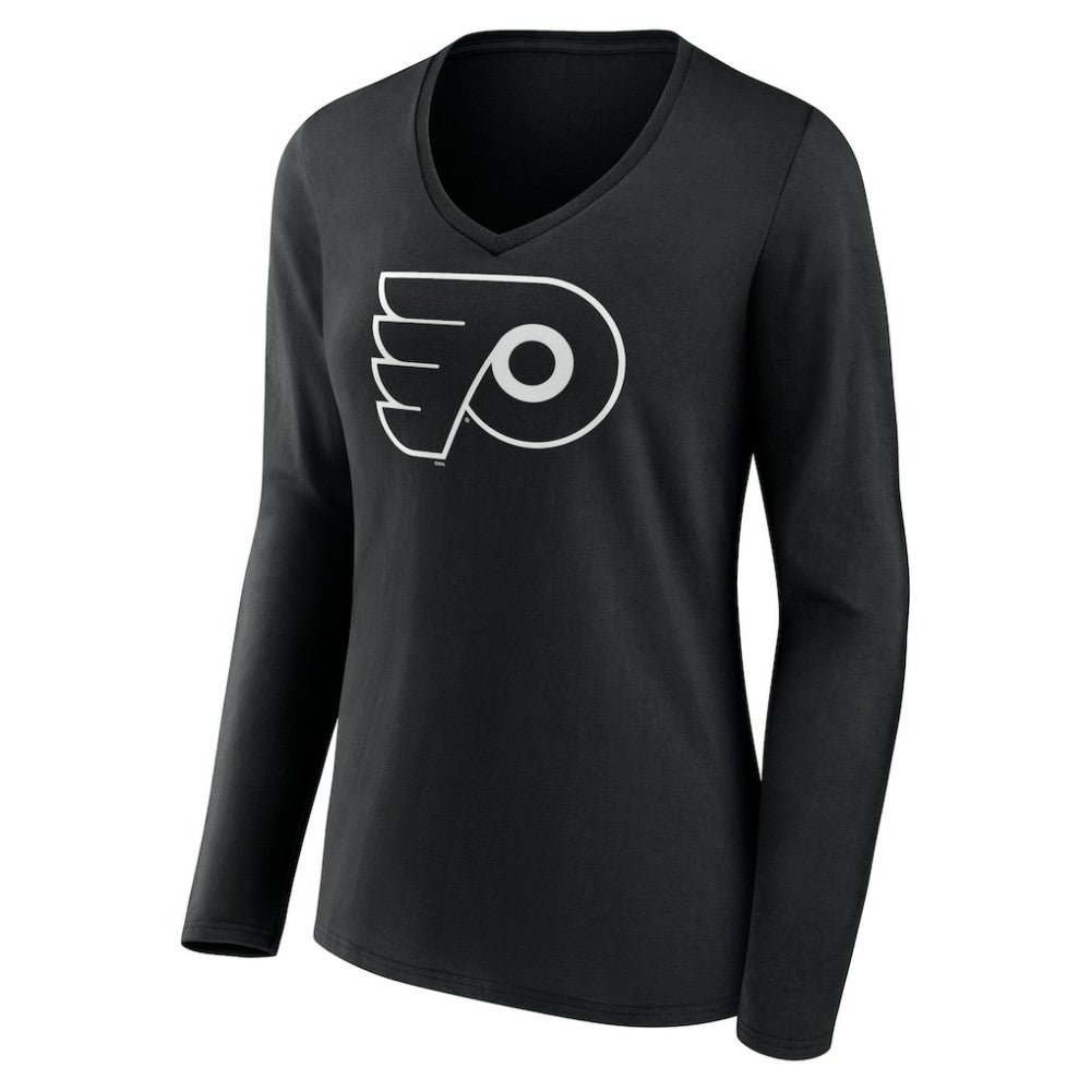 Philadelphia Flyers Women's Personalized Name & Number Monochrome Long Sleeve V-Neck T-Shirt Black