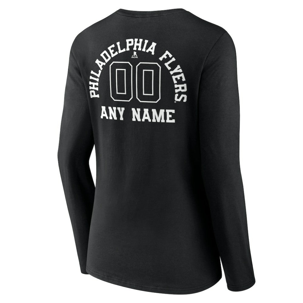 Philadelphia Flyers Women's Personalized Name & Number Monochrome Long Sleeve V-Neck T-Shirt Black