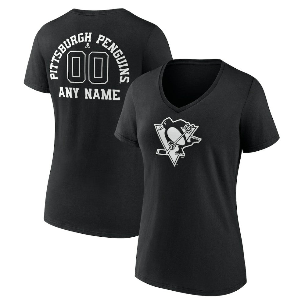 Pittsburgh Penguins Women's Personalized Name & Number Monochrome V-Neck T-Shirt Black