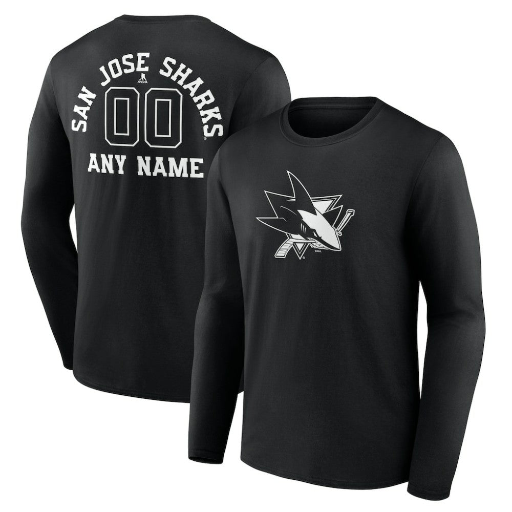 San Jose Sharks Personalized Name & Number Monochrome Long Sleeve T-Shirt Black