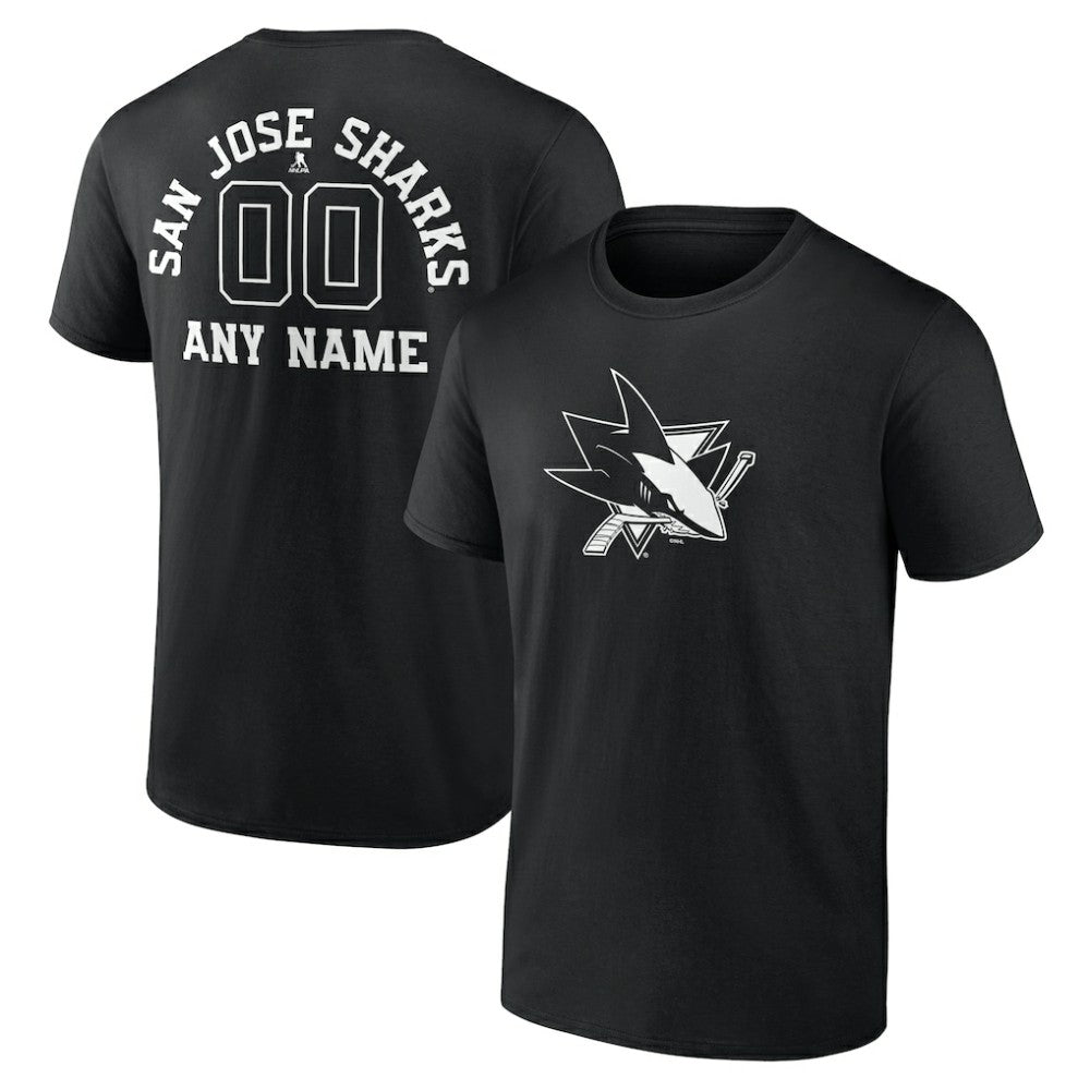 San Jose Sharks Personalized Name & Number Monochrome T-Shirt Black