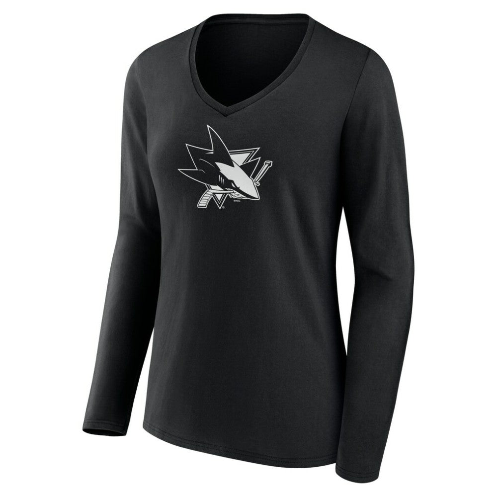 San Jose Sharks Women's Personalized Name & Number Monochrome Long Sleeve V-Neck T-Shirt Black
