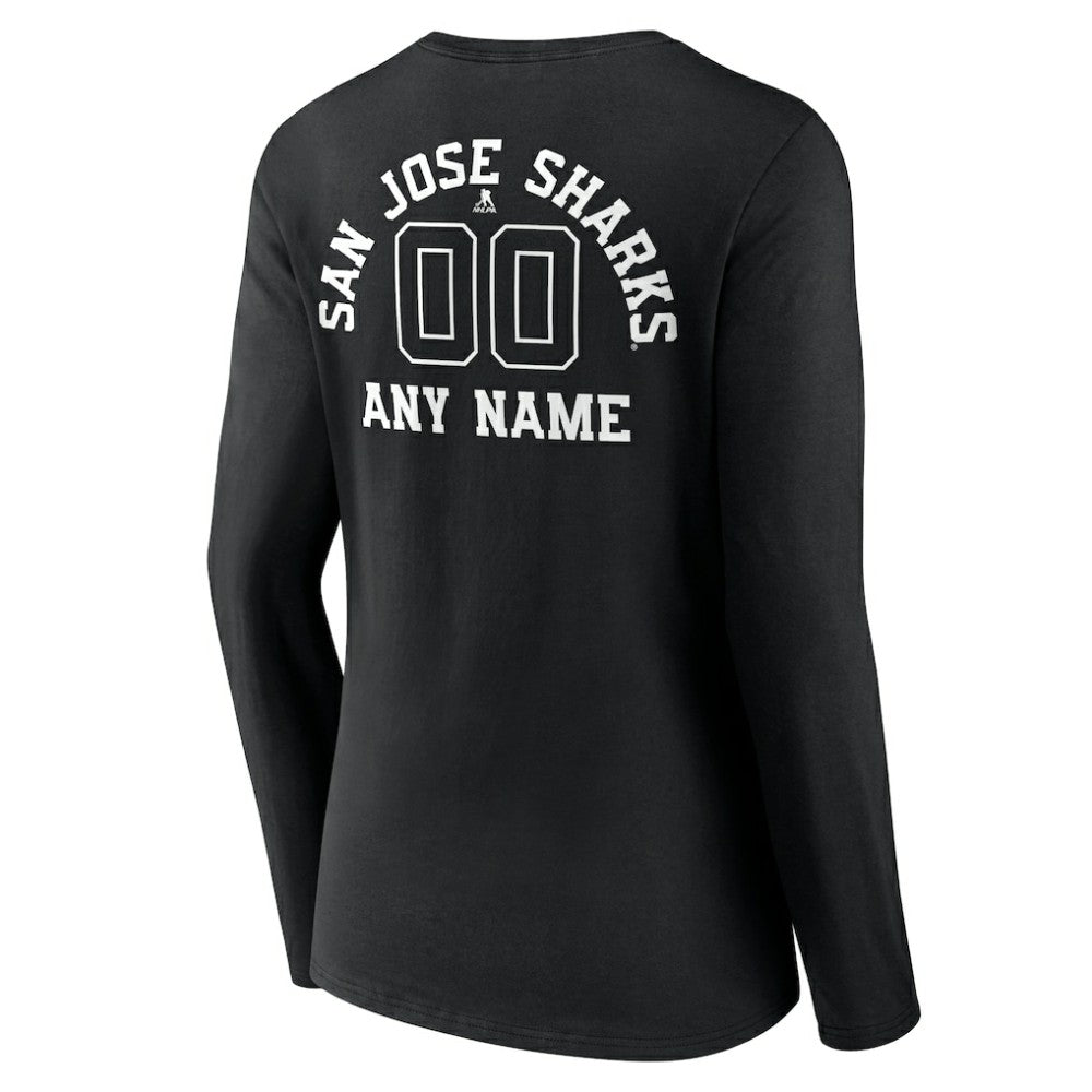 San Jose Sharks Women's Personalized Name & Number Monochrome Long Sleeve V-Neck T-Shirt Black