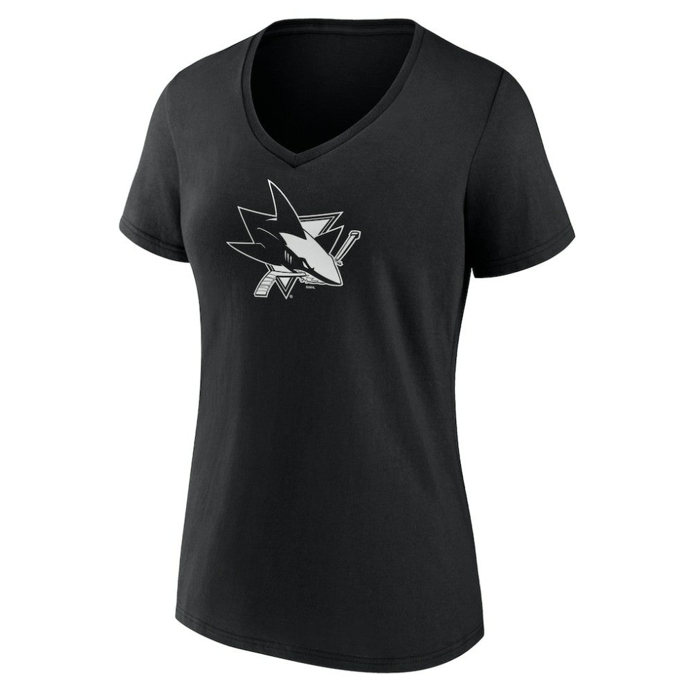 San Jose Sharks Women's Personalized Name & Number Monochrome V-Neck T-Shirt Black