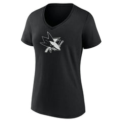 San Jose Sharks Women's Personalized Name & Number Monochrome V-Neck T-Shirt Black