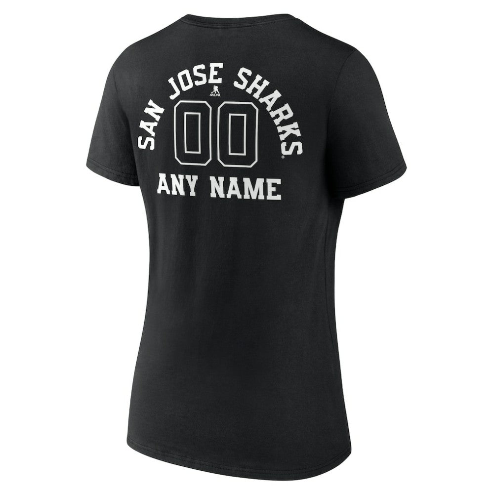 San Jose Sharks Women's Personalized Name & Number Monochrome V-Neck T-Shirt Black