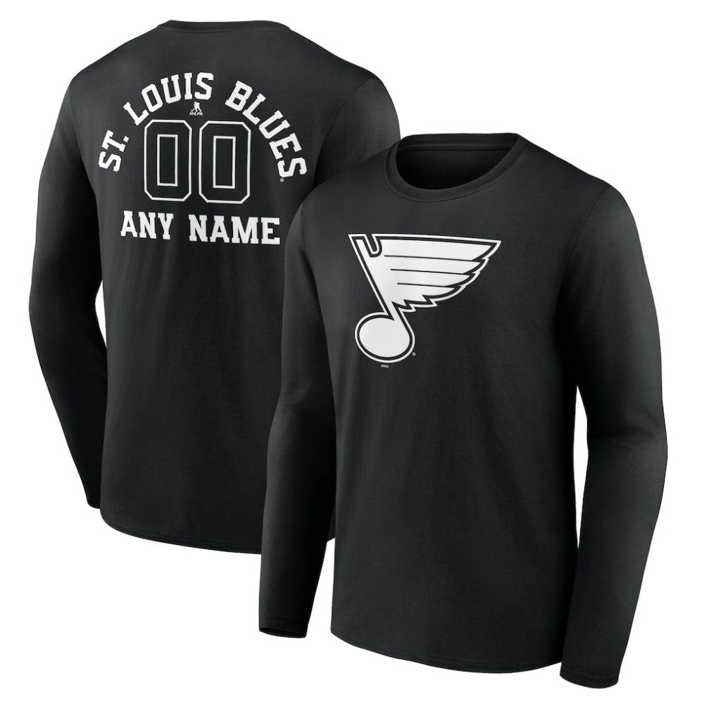 St. Louis Blues Personalized Name & Number Monochrome Long Sleeve T-Shirt Black