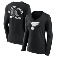 St. Louis Blues Women's Personalized Name & Number Monochrome Long Sleeve V-Neck T-Shirt Black