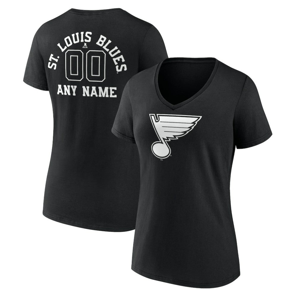 St. Louis Blues Women's Personalized Name & Number Monochrome V-Neck T-Shirt Black