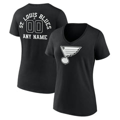 St. Louis Blues Women's Personalized Name & Number Monochrome V-Neck T-Shirt Black