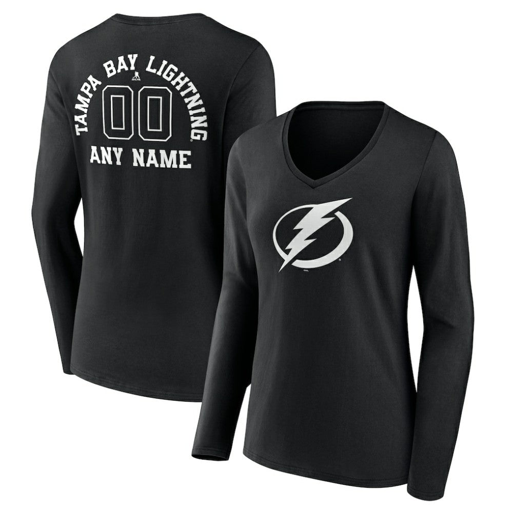Tampa Bay Lightning Women's Personalized Name & Number Monochrome Long Sleeve V-Neck T-Shirt Black