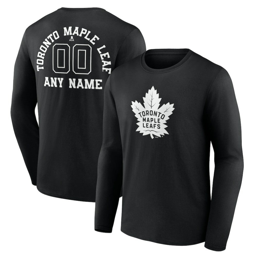 Toronto Maple Leafs Personalized Name & Number Monochrome Long Sleeve T-Shirt Black