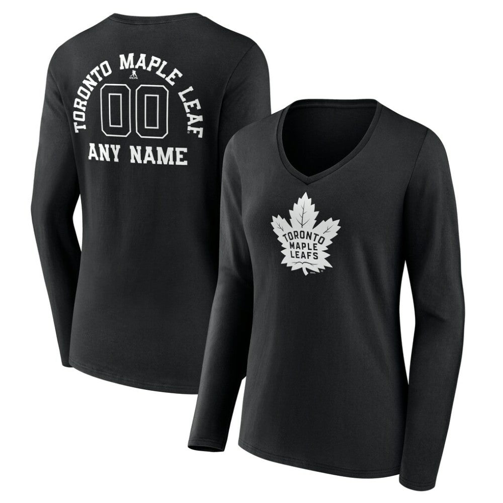 Toronto Maple Leafs Women's Personalized Name & Number Monochrome Long Sleeve V-Neck T-Shirt Black