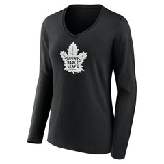 Toronto Maple Leafs Women's Personalized Name & Number Monochrome Long Sleeve V-Neck T-Shirt Black