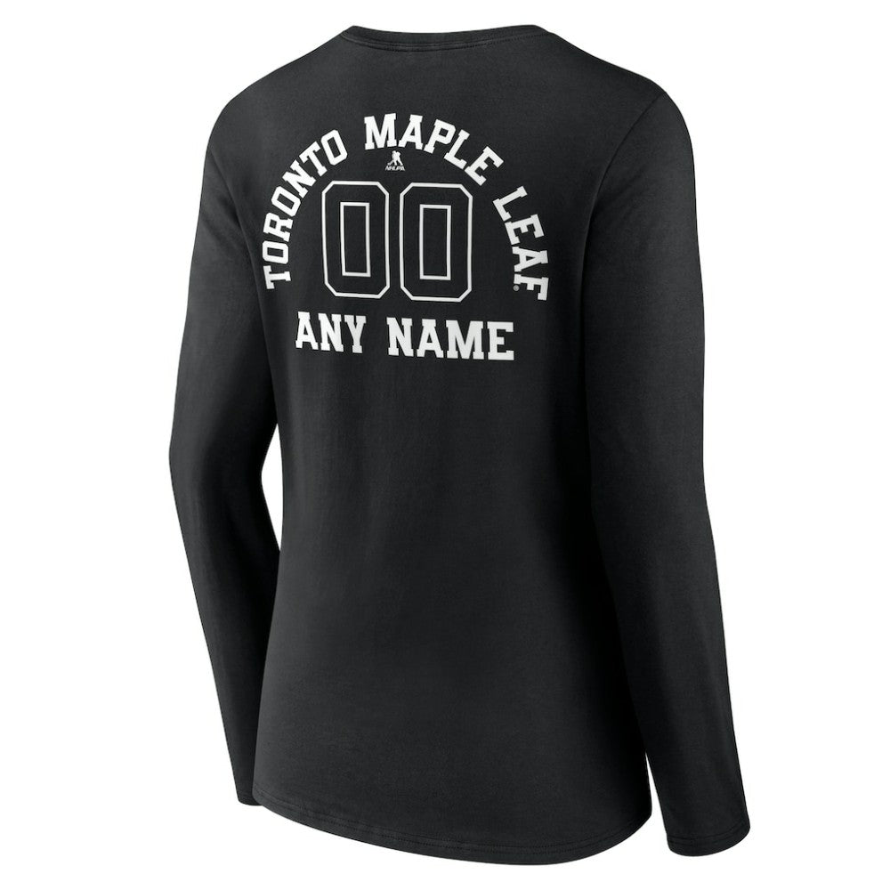 Toronto Maple Leafs Women's Personalized Name & Number Monochrome Long Sleeve V-Neck T-Shirt Black