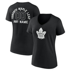 Toronto Maple Leafs Women's Personalized Name & Number Monochrome V-Neck T-Shirt Black
