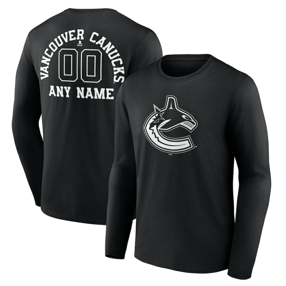 Vancouver Canucks Personalized Name & Number Monochrome Long Sleeve T-Shirt Black