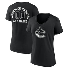 Vancouver Canucks Women's Personalized Name & Number Monochrome V-Neck T-Shirt Black