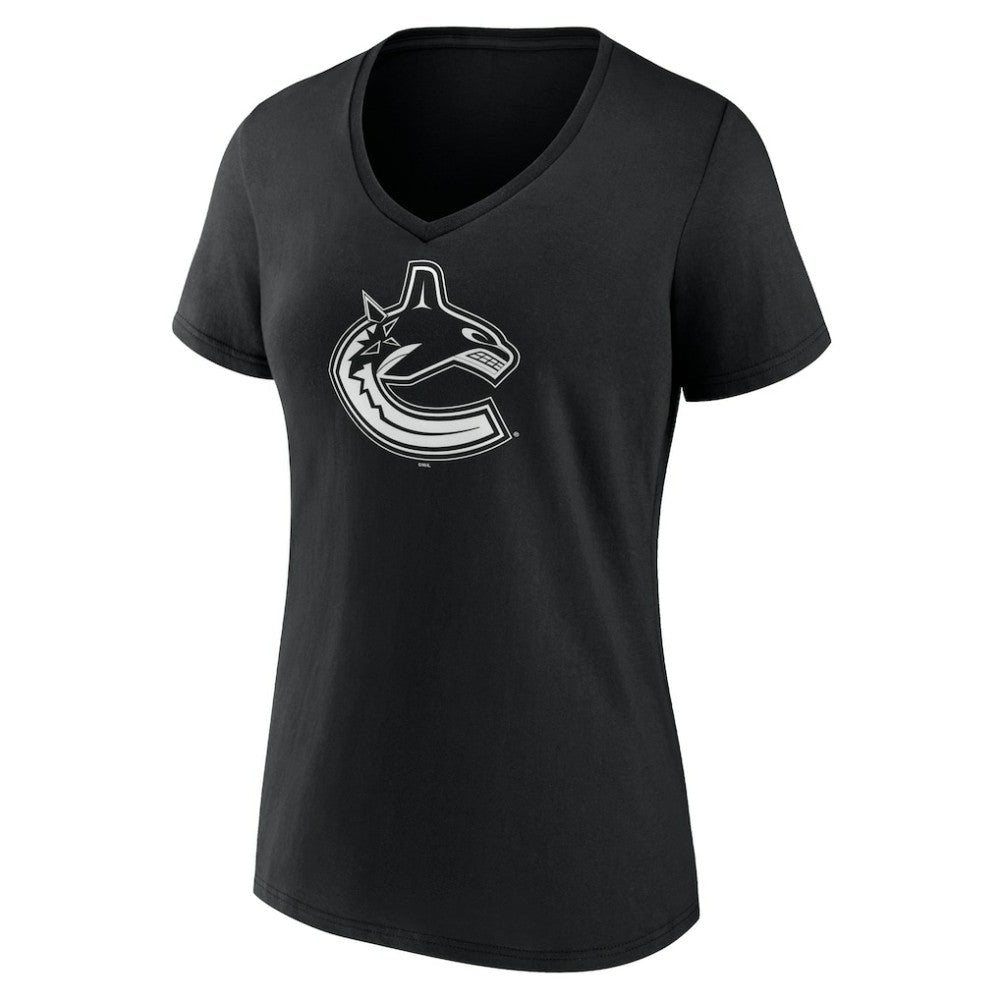 Vancouver Canucks Women's Personalized Name & Number Monochrome V-Neck T-Shirt Black