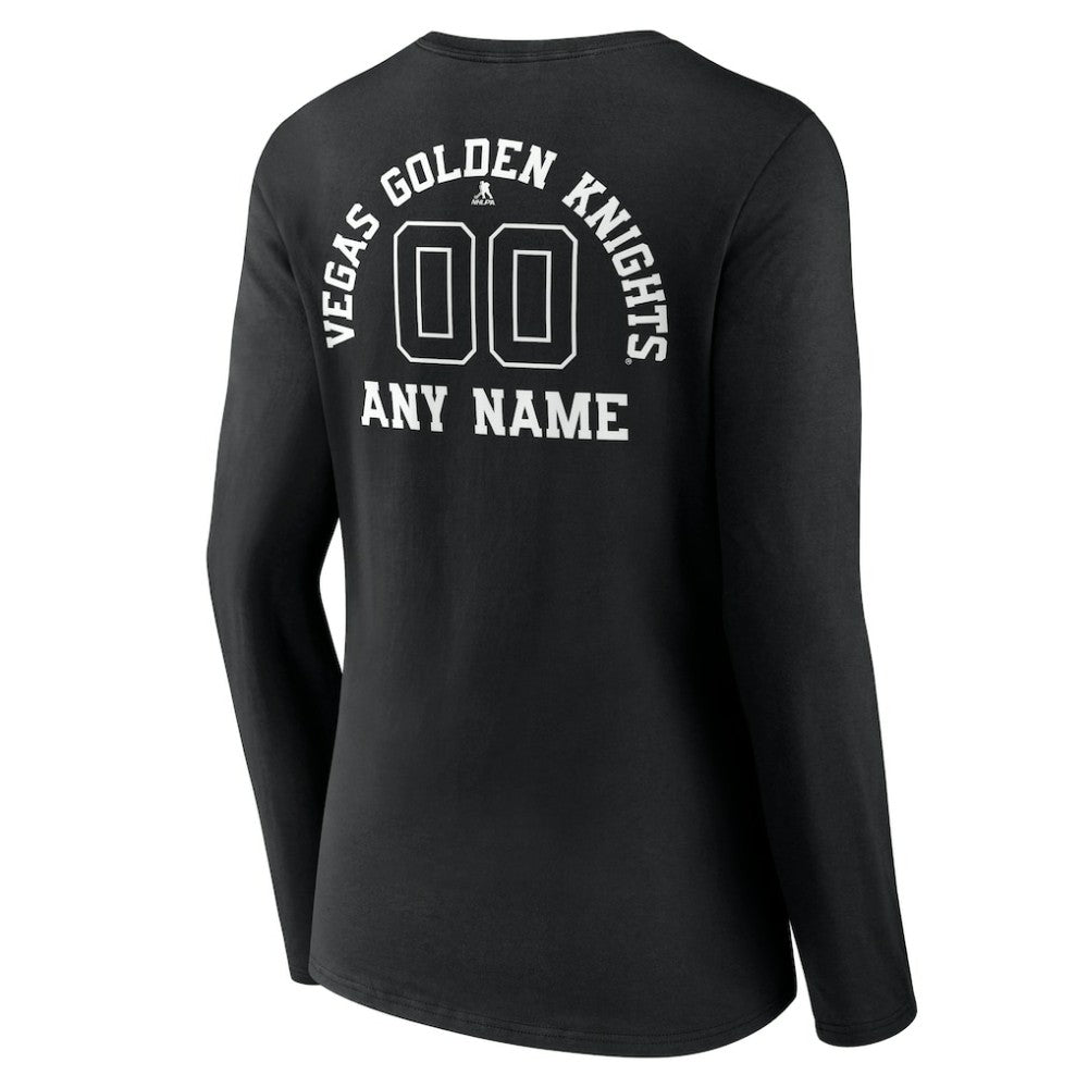 Vegas Golden Knights Women's Personalized Name & Number Monochrome Long Sleeve V-Neck T-Shirt Black