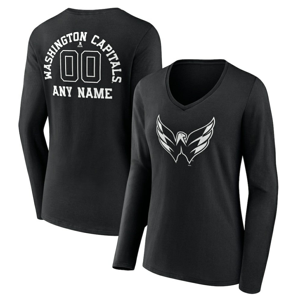 Washington Capitals Women's Personalized Name & Number Monochrome Long Sleeve V-Neck T-Shirt Black